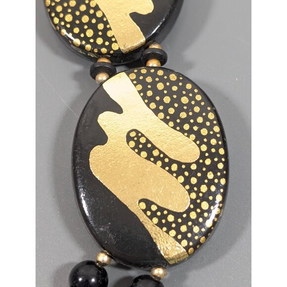 Vintage Japan Black Gold tone Double Strand Beaded Long Bold Necklace 30 in - Picture 3 of 16